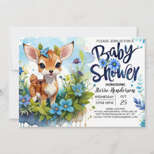 Fawn Theme Blue Baby Shower for Boy Invitation