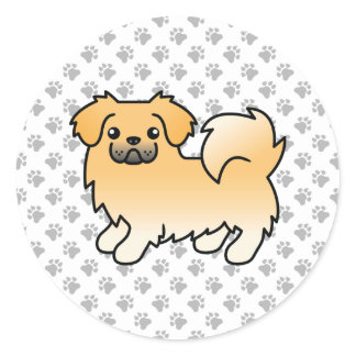 Fawn Tibetan Spaniel Cute Cartoon Dog Classic Round Sticker