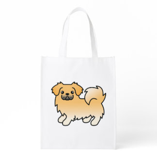 Fawn Tibetan Spaniel Cute Cartoon Dog Grocery Bag