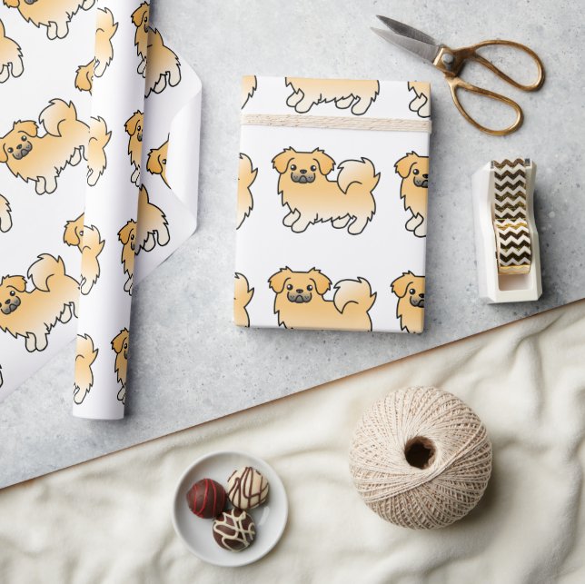 Fawn Tibetan Spaniel Cute Cartoon Dog Pattern Wrapping Paper (Crafts)