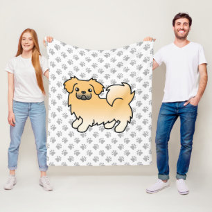 Fawn Tibetan Spaniel Cute Cartoon Dog & Paws Fleece Blanket