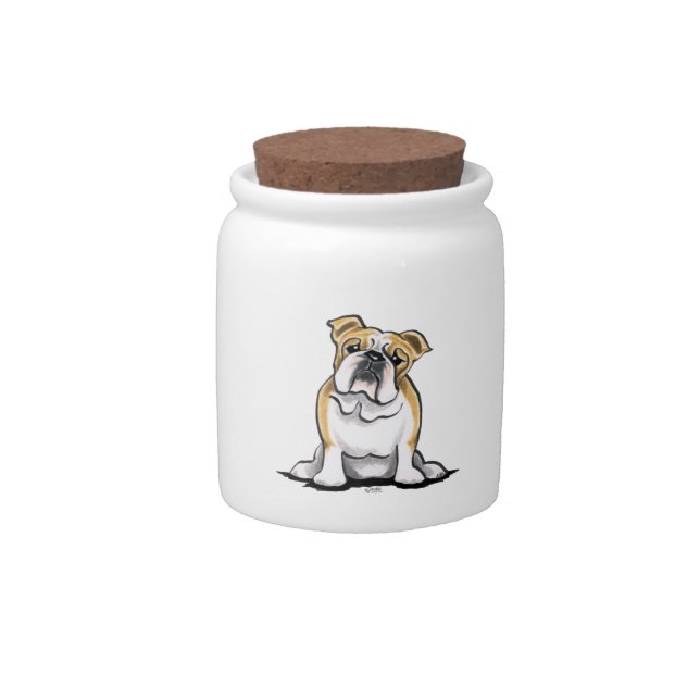 Fawn White Bulldog Sit Pretty Candy Jar (Front)