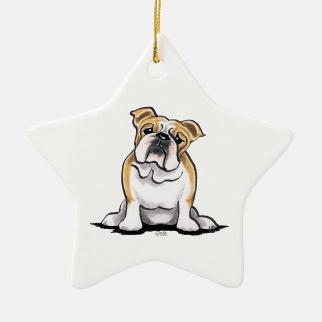 Fawn White Bulldog Sit Pretty Ceramic Ornament (Front)