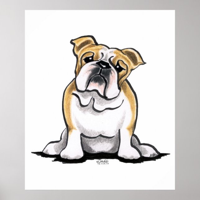 Fawn White Bulldog Sit Pretty Poster (Front)
