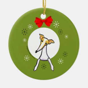 Fawn White Italian Greyhound Christmas Classic Ceramic Ornament