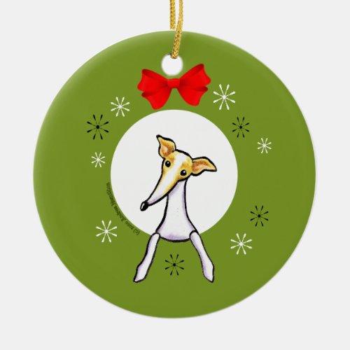 Fawn White Italian Greyhound Christmas Classic Ceramic Ornament