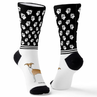 Fawn &amp; White Italian Greyhound With Name And Paws Socks