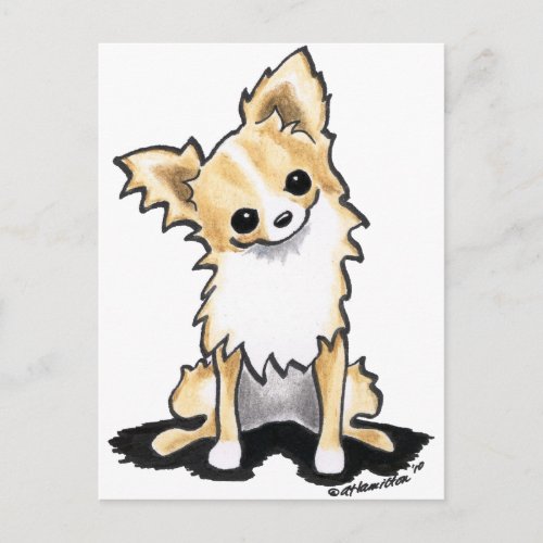 Fawn  White Longhair Chihuahua Sit Pretty Postcard