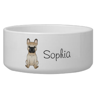 Fawn With Black Mask Frenchie Cartoon Dog &amp; Name Bowl