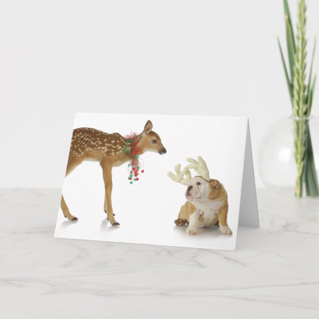 FAWN WITH BULL DOG MERRY CHRISTMAS CARD (Front)