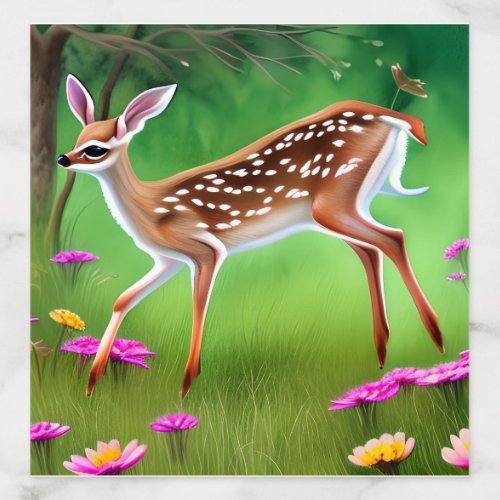 Fawns Chasing and Playing in a 3D Field of Flowers Envelope Liner