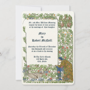 Fawns In Rose Garden Border Wedding Invitation