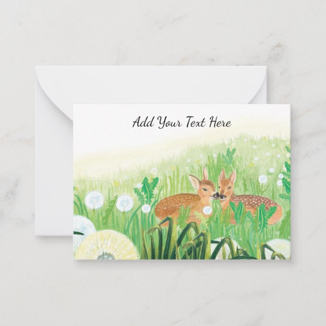 Fawns in Tall Grass Customizable Note Card (Front)
