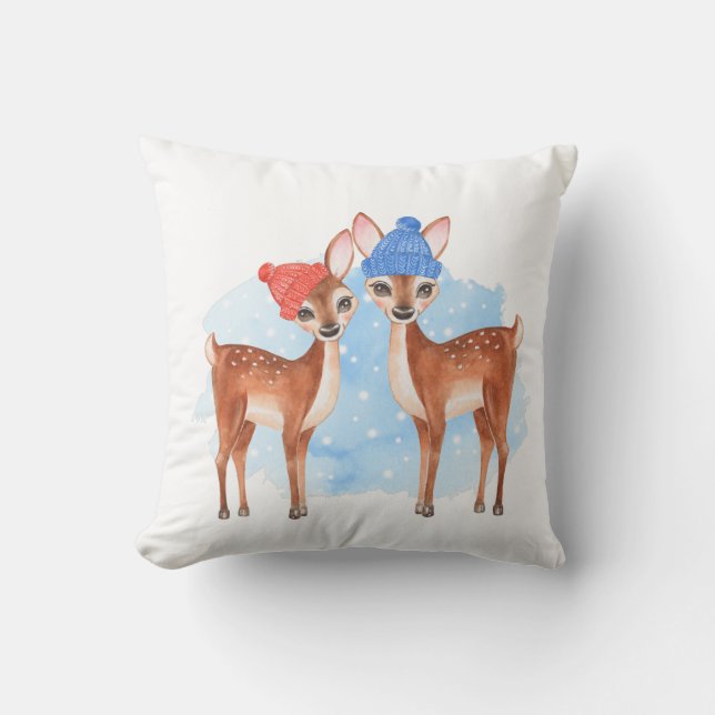 Fawns. Winter Throw Pillow (Front)