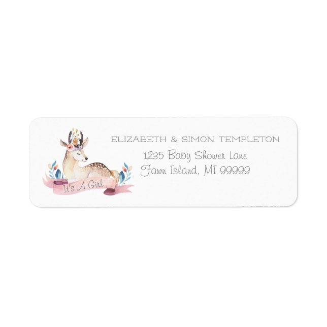 Fawntastic Deer It's A Girl Baby Shower Address Label (Front)