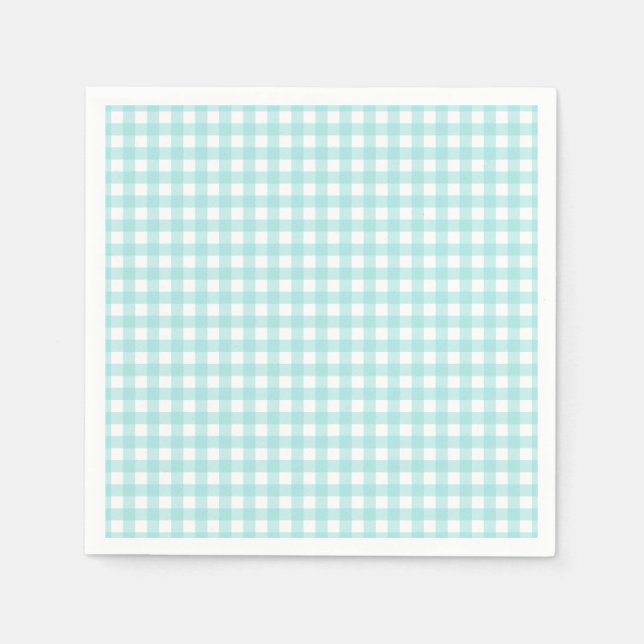 Faye and Lauren Aqua Blue Gingham Paper  Napkins (Front)
