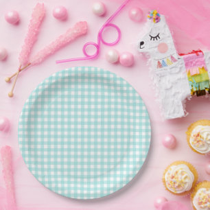 Faye and Lauren Aqua Blue Gingham Paper Plates