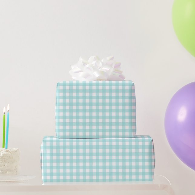 Faye and Lauren Aqua Blue Gingham Wrapping Paper (Party Gifts)