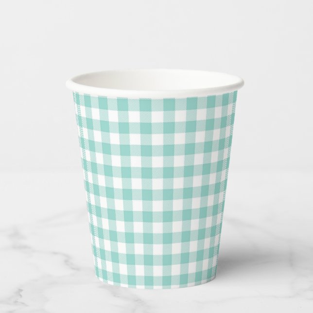 Faye and Lauren Aqua Plaid Paper Cups (Front)
