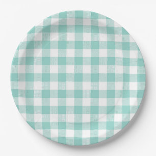 Faye and Lauren Aqua Plaid Paper Plates