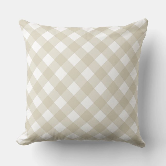 Faye and Lauren Beige Gingham  Throw Pillow (Front)