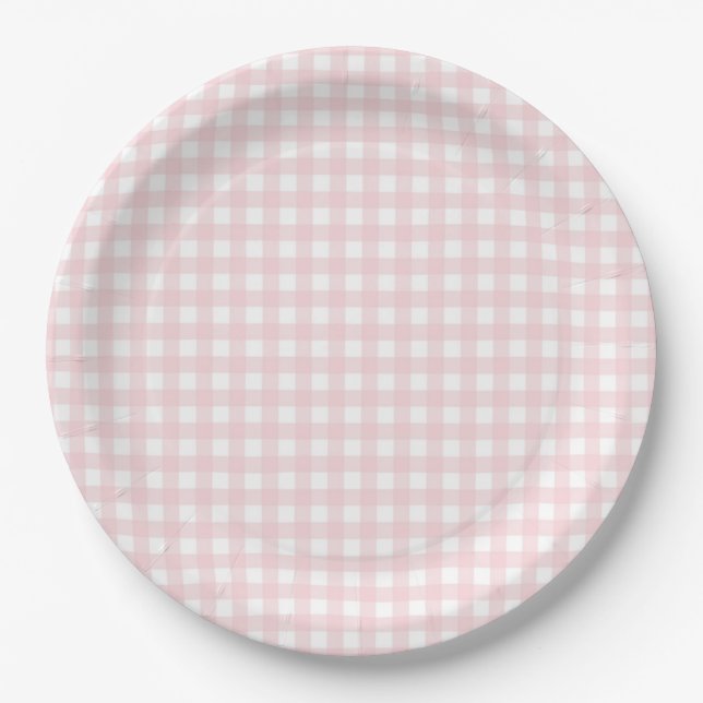 Faye and Lauren Blush Gingham Paper Plates (Front)
