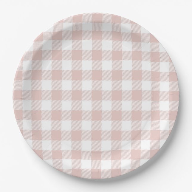 Faye and Lauren Blush Plaid Paper Plates (Front)