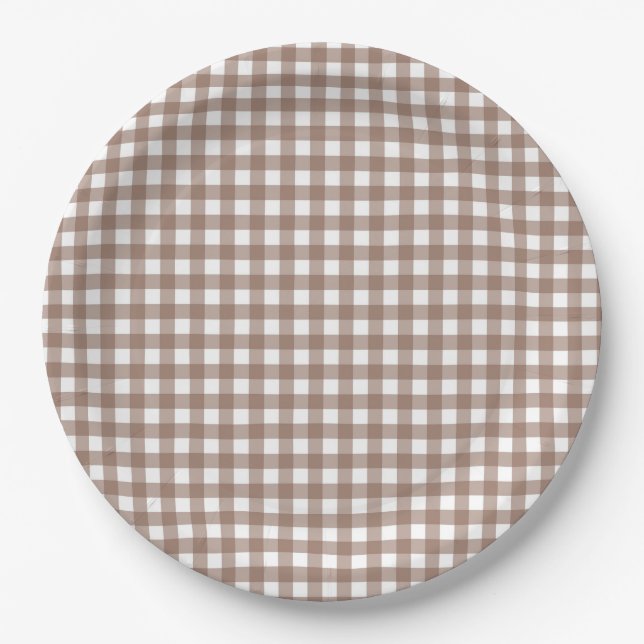 Faye and Lauren Fall Chocolate Brown Gingham Paper Plates (Front)