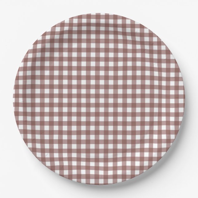 Faye and Lauren Fall Dark Brown Gingham Paper Plates (Front)