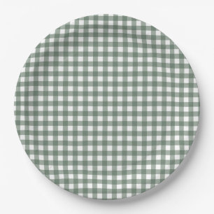 Faye and Lauren Fall Dark Green Gingham Paper Plates
