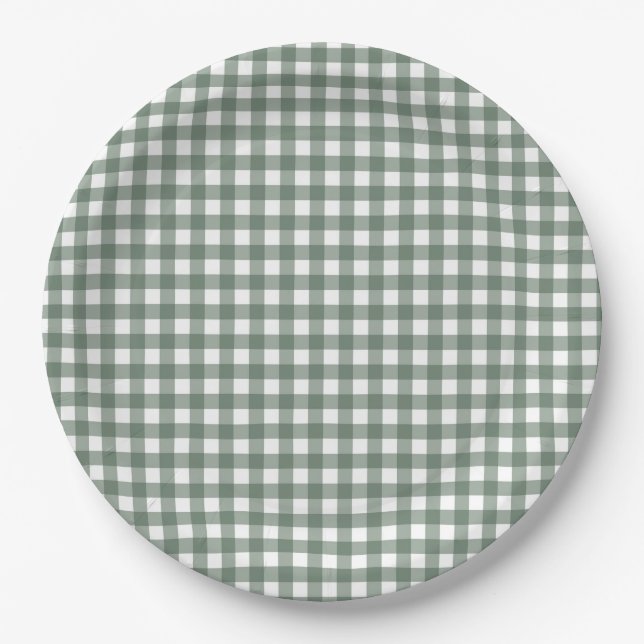 Faye and Lauren Fall Dark Green Gingham Paper Plates (Front)