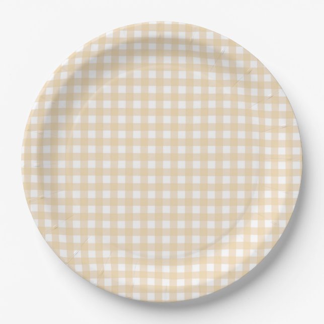 Faye and Lauren Fall Gingham Beige  Paper Plates (Front)