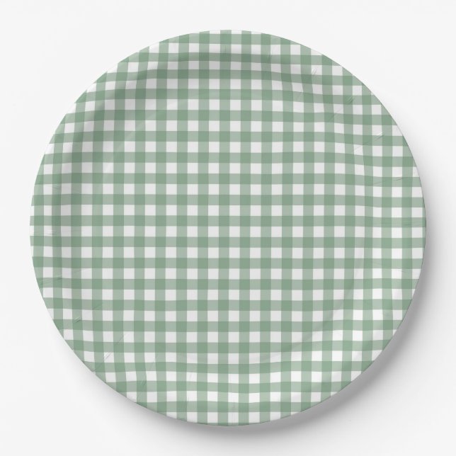 Faye and Lauren Fall Green Gingham Paper Plates (Front)