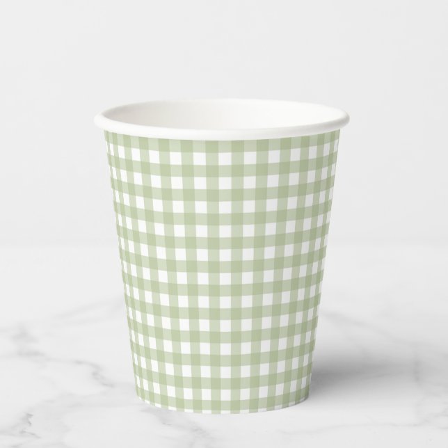 Faye and Lauren Fall Light Green Gingham Paper Cups (Front)