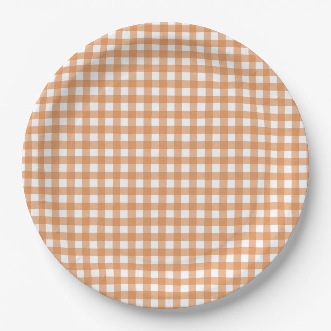 Faye and Lauren Fall Orange Gingham Paper Plates (Front)