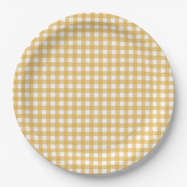 Faye and Lauren Fall Yellow Gingham  Paper Plates (Front)