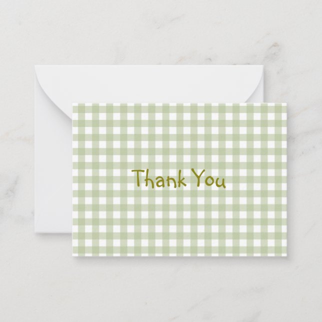 Faye and Lauren Green Gingham Thank You Note Card (Front)