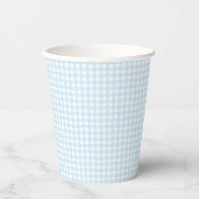 Faye and Lauren Light Blue Gingham Paper Cups (Front)