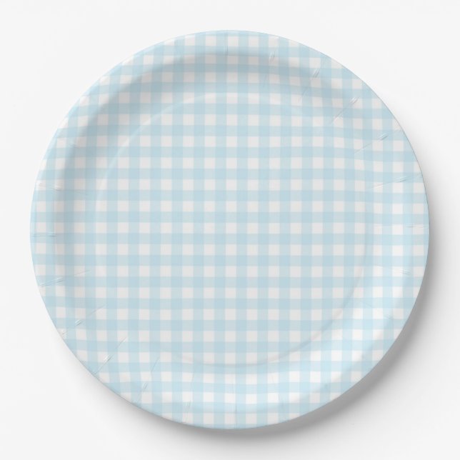 Faye and Lauren Light Blue Gingham Paper Plates (Front)