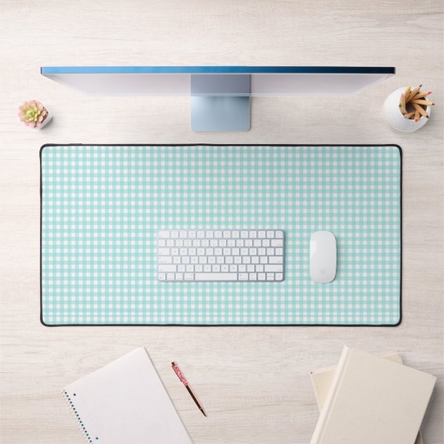 Faye and Lauren Light Blue Green Gingham Desk Mat (Office 1)