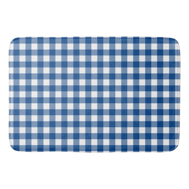 Faye and Lauren Navy Blue Plaid Bath Mat (Front)