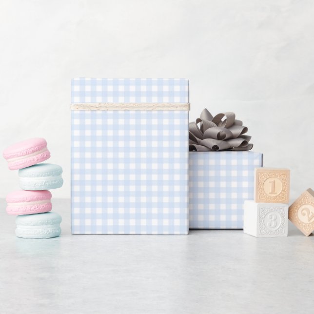 Faye and Lauren Pastel Blue Gingham Wrapping Paper (Baby Shower)