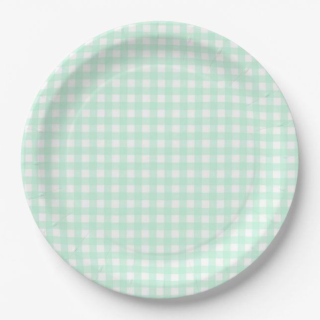 Faye and Lauren Pastel Gingham Green Paper Plates (Front)