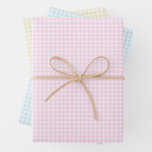 Faye and Lauren Pastel Gingham in 3 Bright Colors Wrapping Paper Sheets