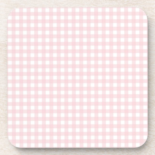 Faye and Lauren Pastel Pink Gingham Beverage Coaster (Front)