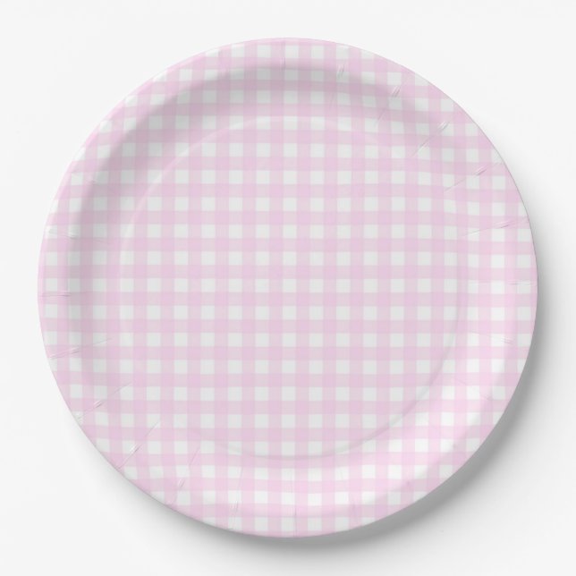 Faye and Lauren Pastel Pink Gingham Paper Plates (Front)