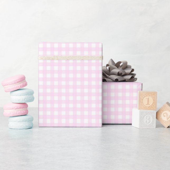 Faye and Lauren Pastel Pink Gingham Wrapping Paper (Baby Shower)