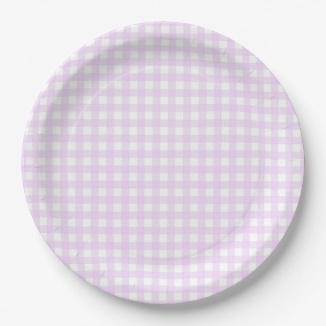 Faye and Lauren Pastel Purple Gingham Paper Plates (Front)