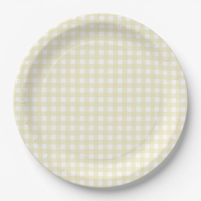 Faye and Lauren Pastel Yellow Gingham Paper Plates (Front)