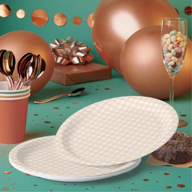 Faye and Lauren Peach Gingham Paper Plates (Multi)